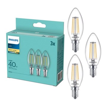 3er-Set LED-Leuchtmittel VINTAGE Philips B35 E14/4,3W/230V 2700K