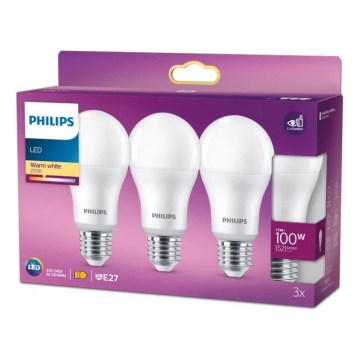 3er-Set Philips LED-Lampe A60 E27/13W/230V 2700K