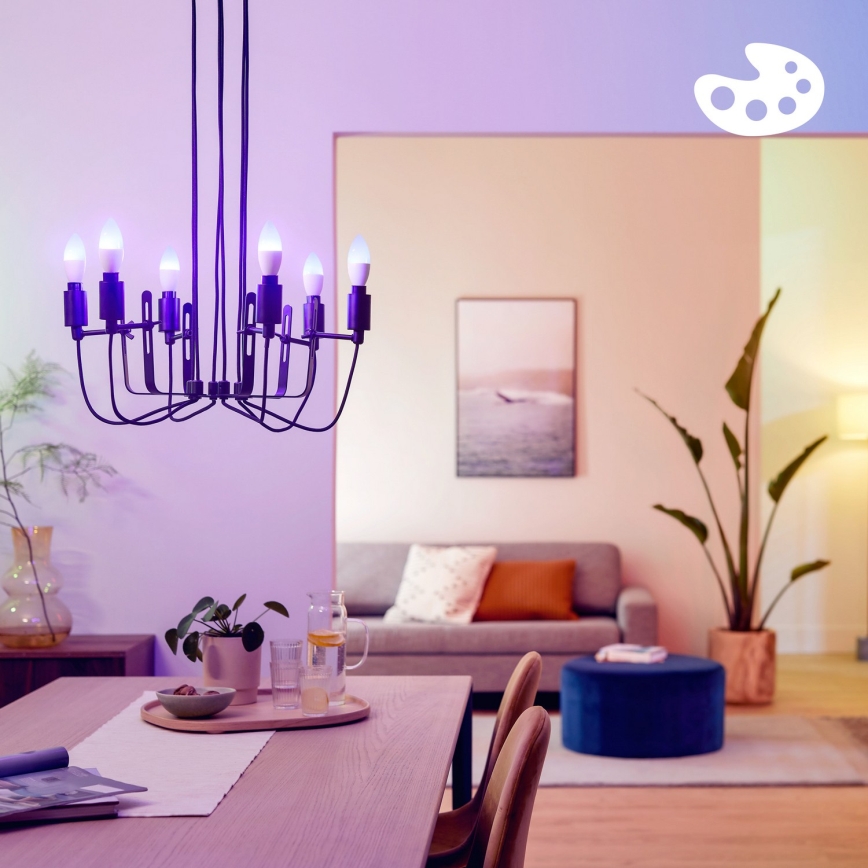 3er-Set dimmbarer LED-RGB-Glühbirnen Philips SMART C37 E14/4,9W/230V 2200–6500K CRI 90
