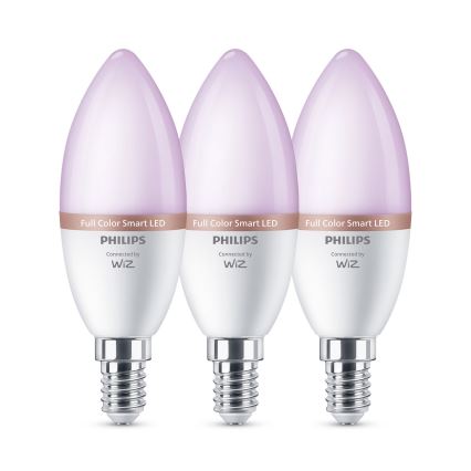 3er-Set dimmbarer LED-RGB-Glühbirnen Philips SMART C37 E14/4,9W/230V 2200–6500K CRI 90