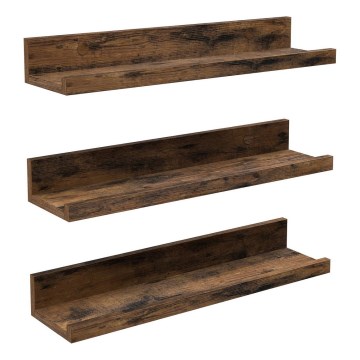 3er-Set Wandregale SHELFY 38x5x10 cm braun