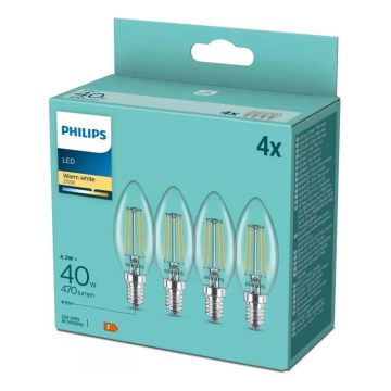 4er-Set LED-Leuchtmittel VINTAGE Philips B35 14/4,3W/230V 2700K
