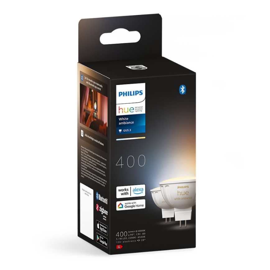 4er-Set dimmbare LED-Leuchtmittel Philips Hue WHITE AMBIANCE GU5,3/MR16/5,1W/12V 2200-6500K