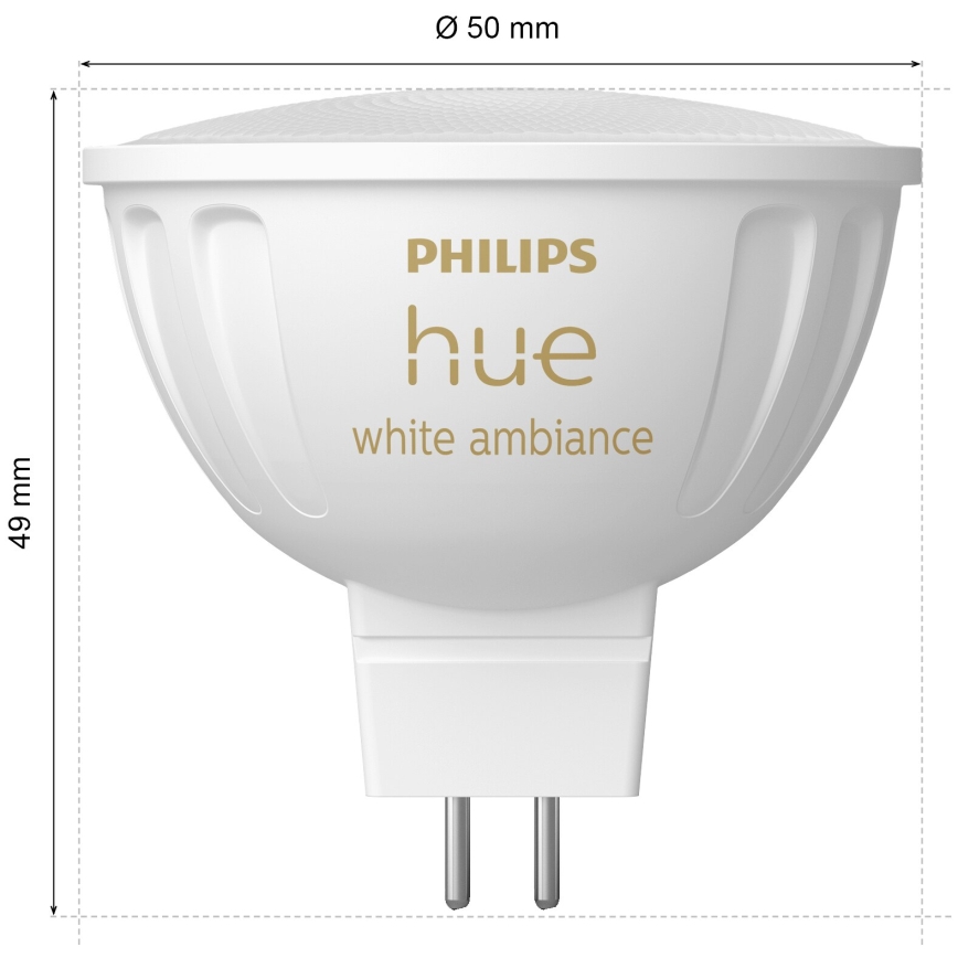4er-Set dimmbare LED-Leuchtmittel Philips Hue WHITE AMBIANCE GU5,3/MR16/5,1W/12V 2200-6500K