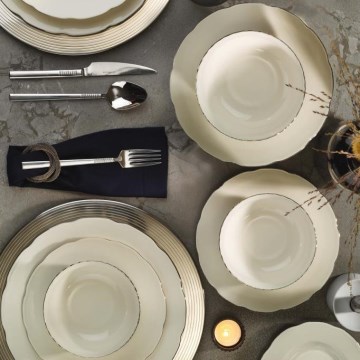 54-teiliges Porzellan-Tafelservice, Weiß/Silber/Elfenbein