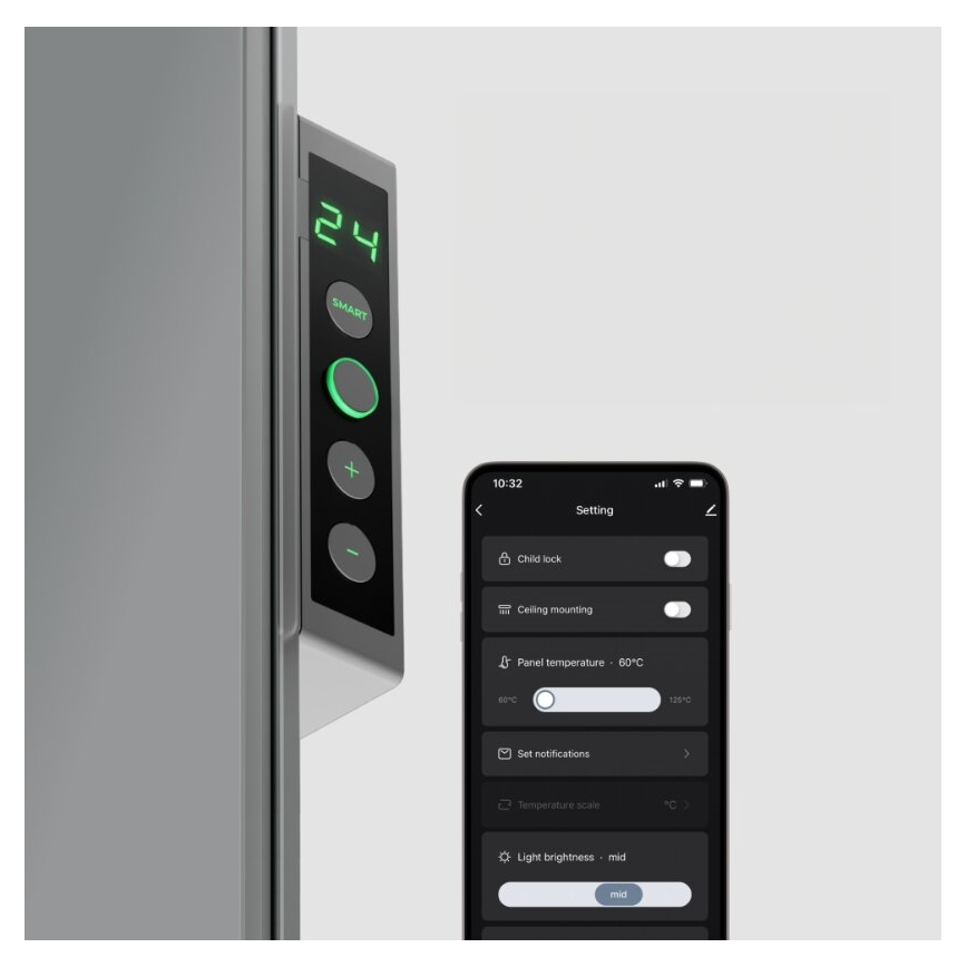 AENO - Elektrisches Smart-Infrarot-Panel mit LED-Anzeige 700W Timer/Thermostat IP44 Wi-fi grau