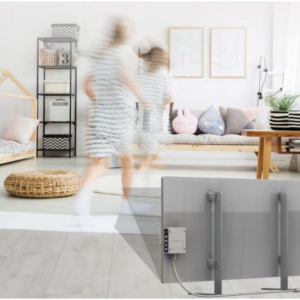 AENO - Elektrisches Smart-Infrarot-Panel mit LED-Anzeige 700W Timer/Thermostat IP44 Wi-fi grau