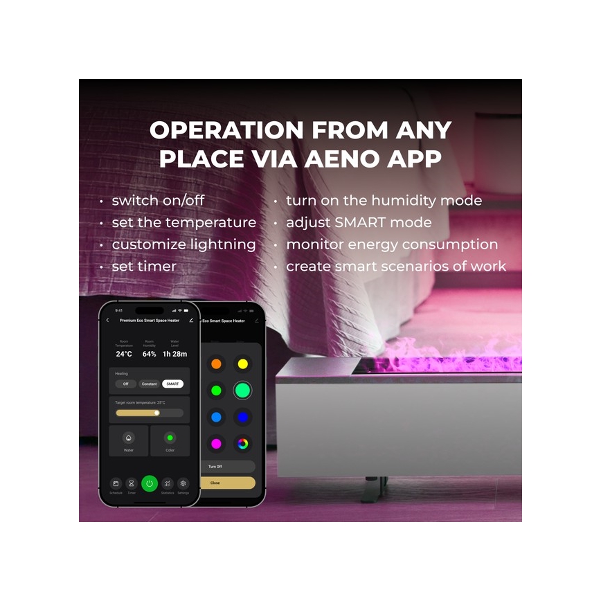 AENO - Intelligenter elektrischer Direktheizer/Konvektor 1000/2000 W, Weiß