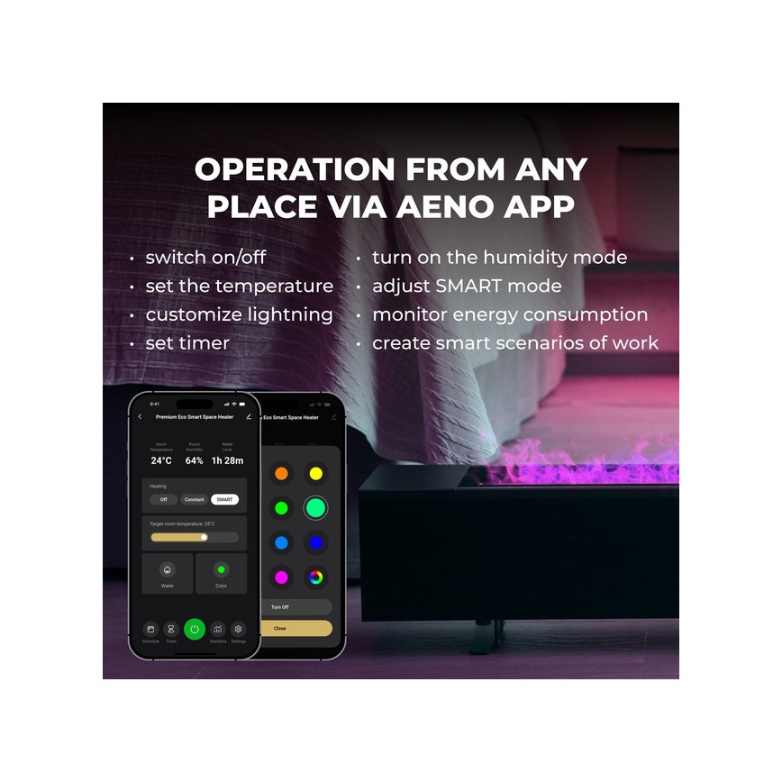 AENO - Intelligenter elektrischer Direktheizer/Konvektor 1000/2000W schwarz