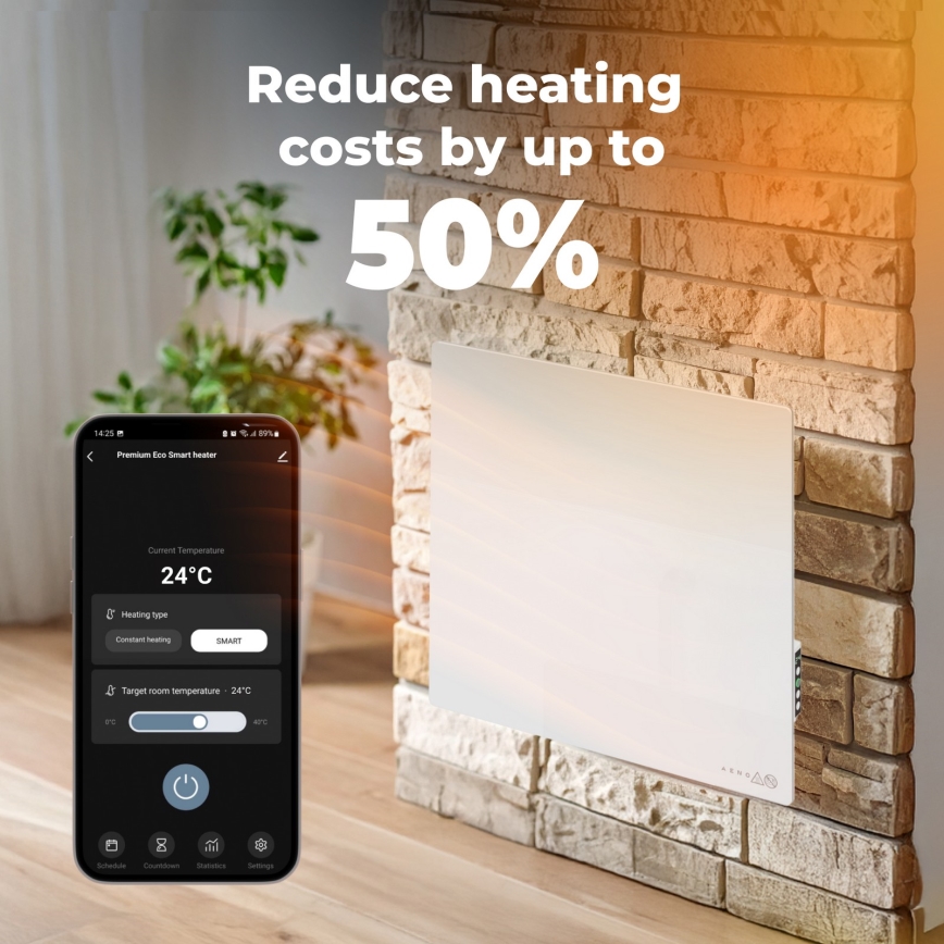 AENO - Intelligentes elektrisches Infrarotpaneel 500W mit Zeitschaltuhr/Thermostat, Wi-Fi, Weiß