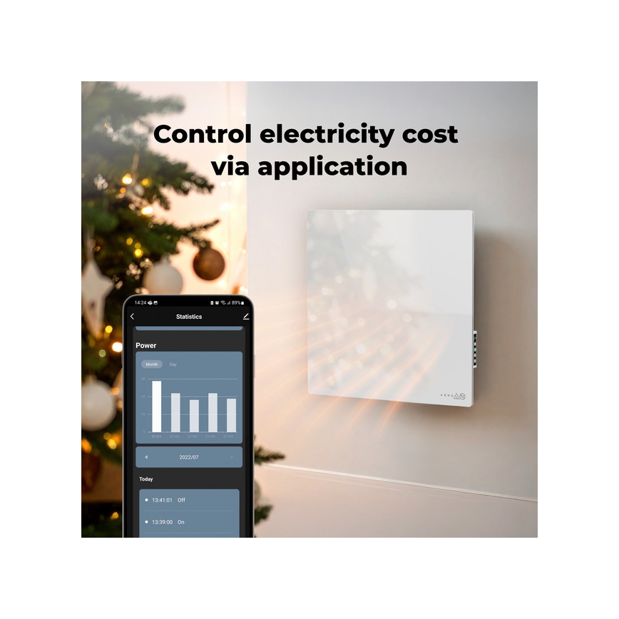 AENO - Intelligentes elektrisches Infrarotpaneel 500W mit Zeitschaltuhr/Thermostat, Wi-Fi, Weiß