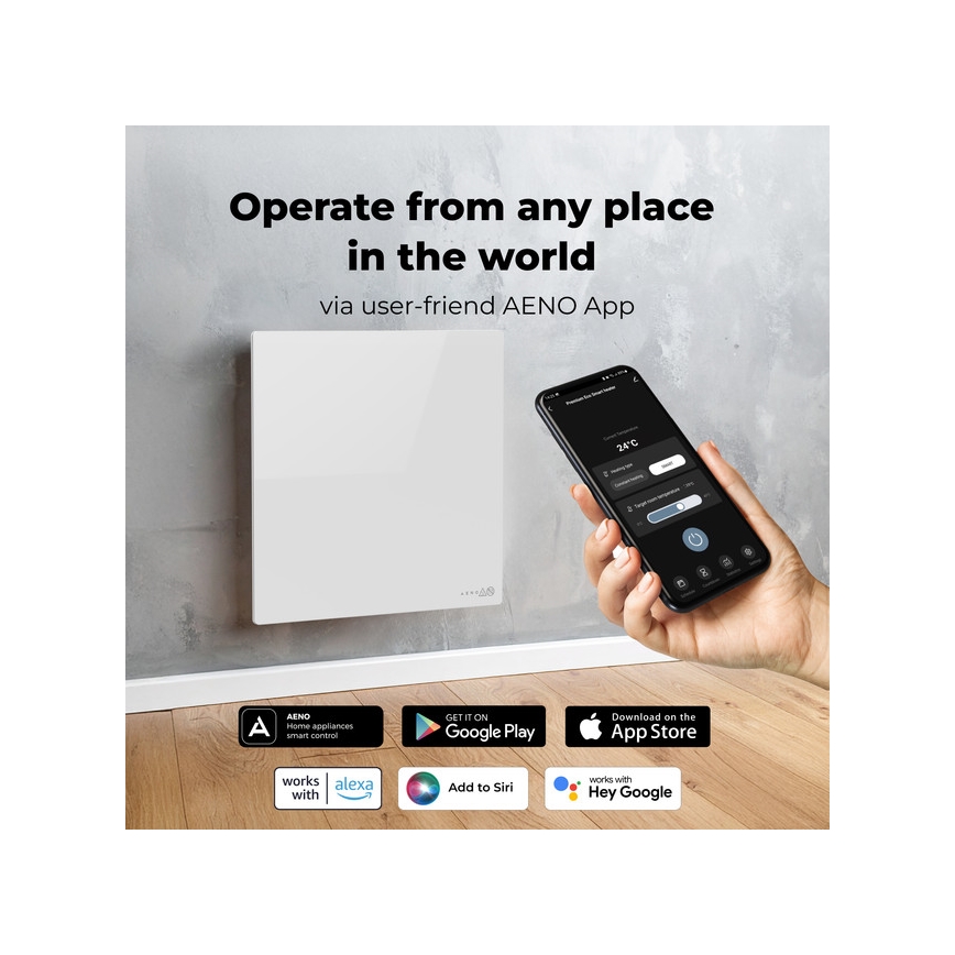 AENO - Intelligentes elektrisches Infrarotpaneel 500W mit Zeitschaltuhr/Thermostat, Wi-Fi, Weiß