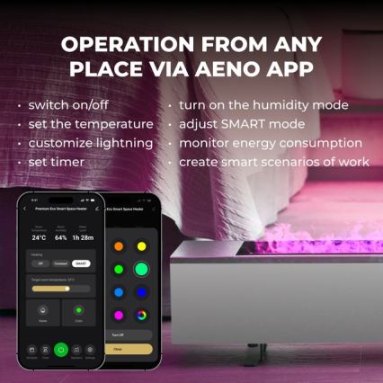 AENO - Smartes elektrisches Direktheizgerät/Konvektor 1000/2000W weiß