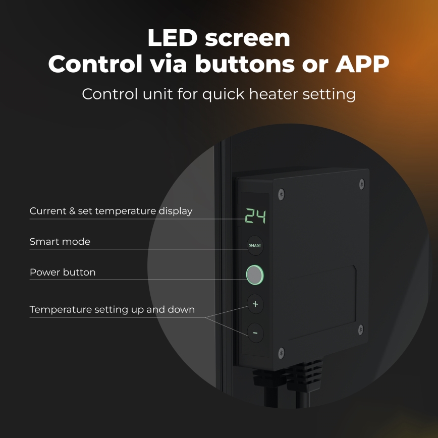 AENO - Smartes elektrisches Infrarot-Heizpaneel 500 W mit Timer/Thermostat, Wi-Fi, schwarz