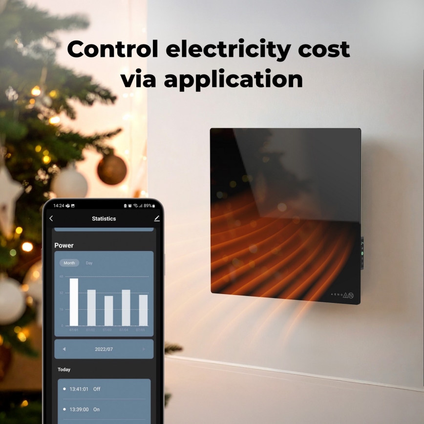 AENO - Smartes elektrisches Infrarot-Heizpaneel 500W Timer/Thermostat Wi-Fi weiß