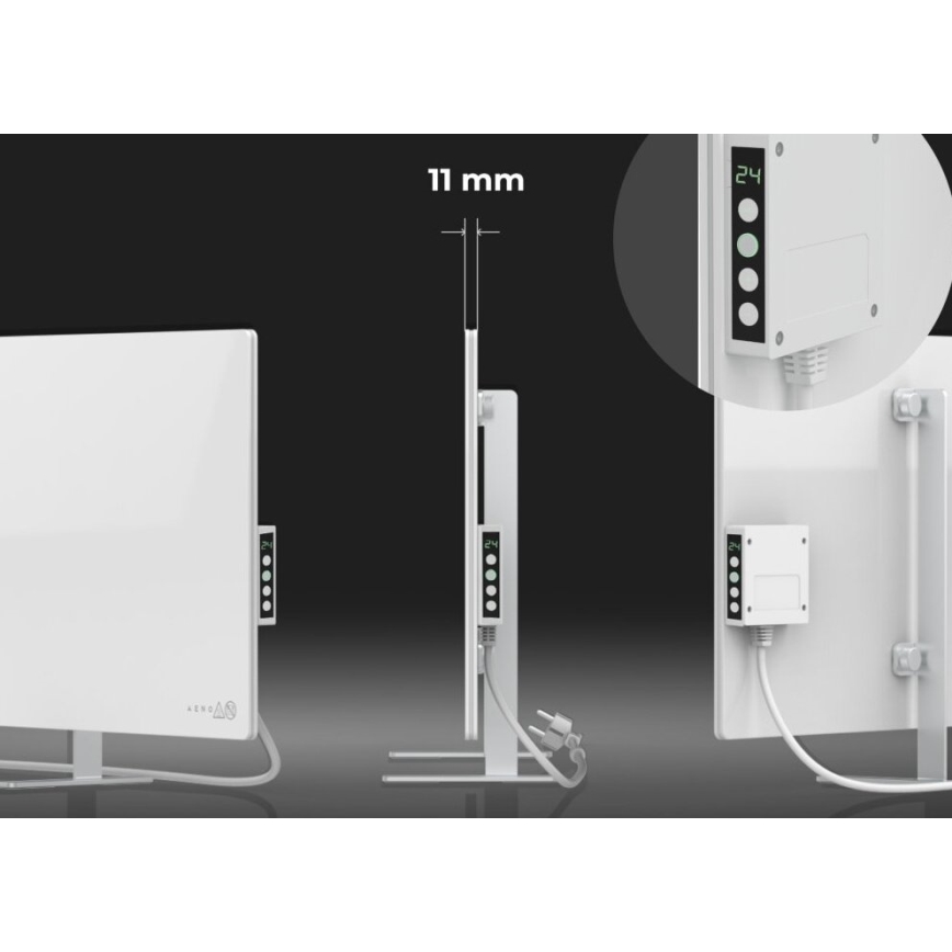 AENO - Smartes elektrisches Infrarot-Heizpaneel mit LED-Display, 700 W, Timer/Thermostat, IP44, WLAN, weiß