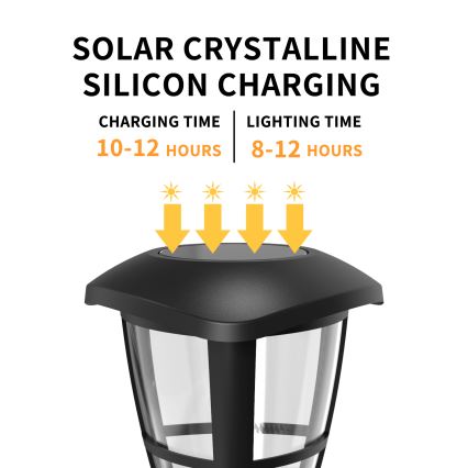 Aigostar - 12er-Set LED-Solarleuchte LED/0,06W/2V 33,8 cm 6500K 100 mAh IP44 schwarz