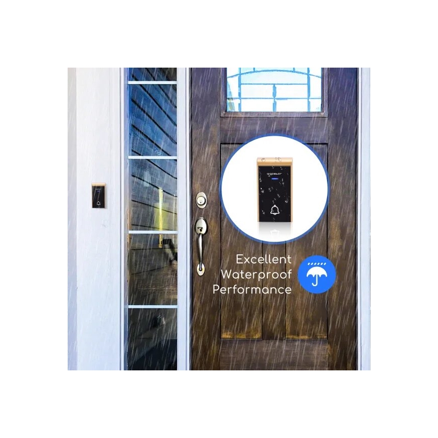 Aigostar - SET 2x kabellose Türklingel für Steckdose 230V/12V IP44 schwarz/kupferfarben