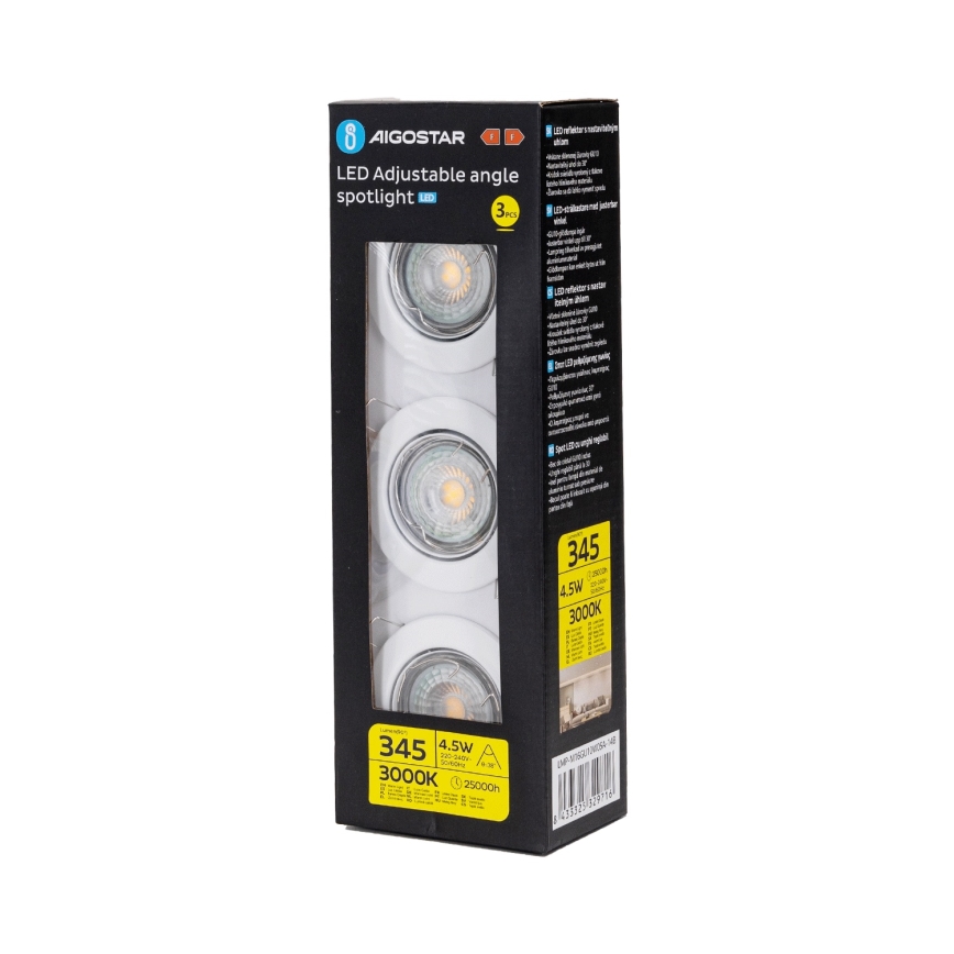 Aigostar - 3er-Set LED-Einbauleuchten 1x GU10 / 4,5 W / 230 V / 3000 K, weiß