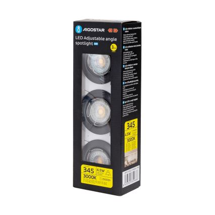 Aigostar - 3er-Set LED-Einbaustrahler 1xGU10/4,5W/230V 3000K schwarz