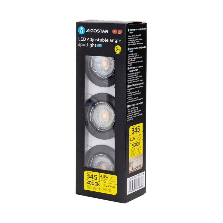Aigostar - 3er-Set LED-Einbaustrahler 1xGU10/4,5W/230V 3000K schwarz