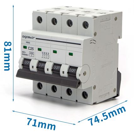 Aigostar - 4-poliger Leitungsschutzschalter 4P-25A-C 400V