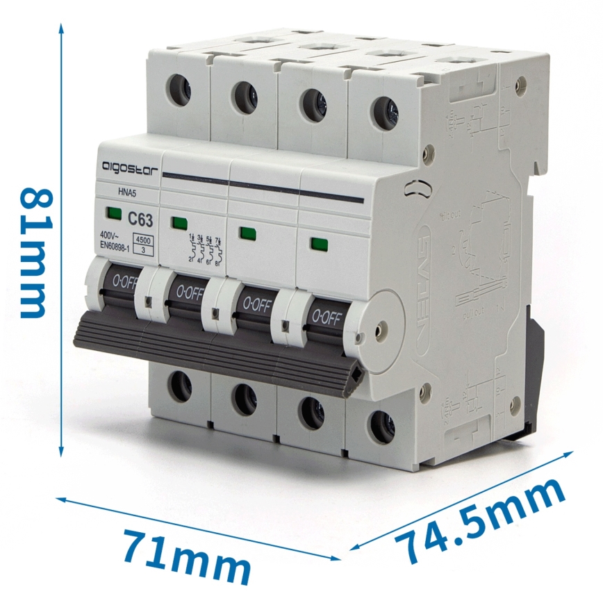 Aigostar - 4-poliger Leitungsschutzschalter 4P-63A-C 400V