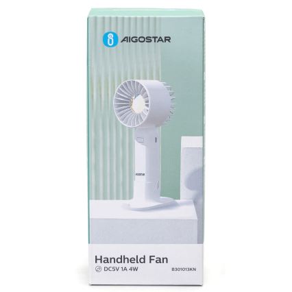 Aigostar - Aufladbar pocket Ventilator 4W/5V 500mAh USB weiß