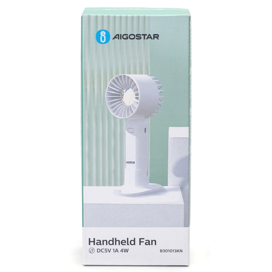 Aigostar - Aufladbar pocket Ventilator 4W/5V 500mAh USB weiß
