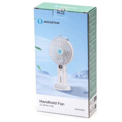 Aigostar - Aufladbar pocket Ventilator 5W/5V 2400mAh USB weiß