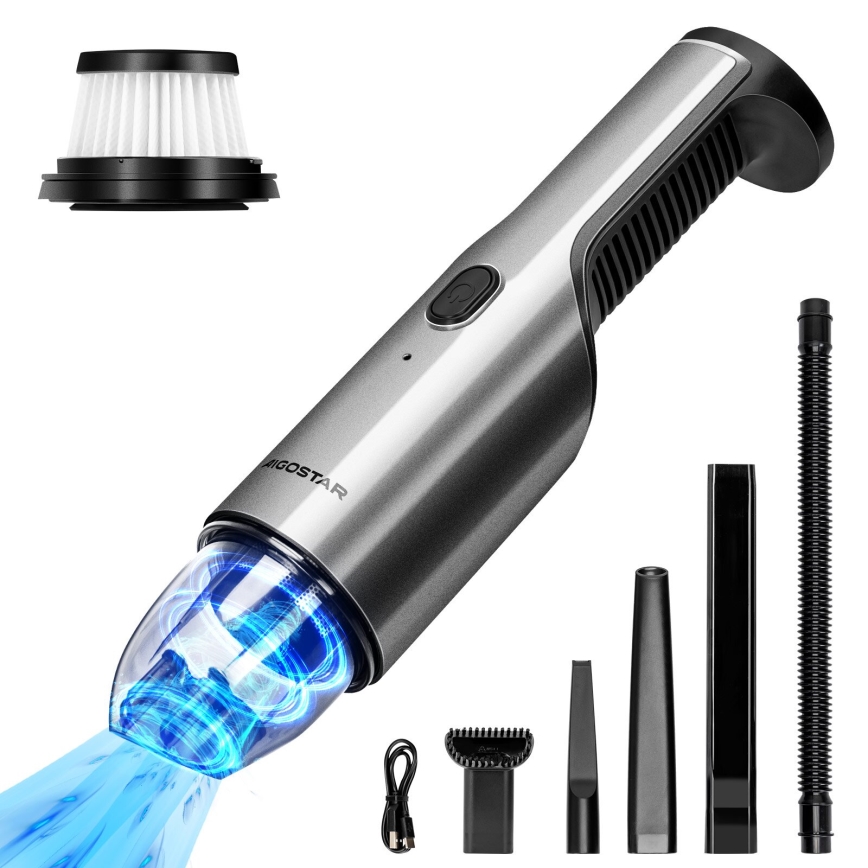 Aigostar - Aufladbarer Handstaubsauger 70W/7,4V Chrom