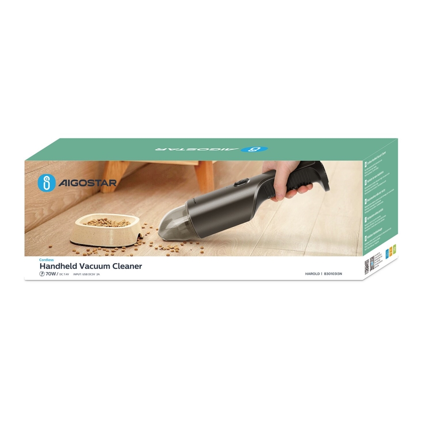 Aigostar - Aufladbarer Handstaubsauger 70W/7,4V Chrom