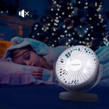 Aigostar - Aufladbarer Tischventilator 4W/5V 1500mAh weiß