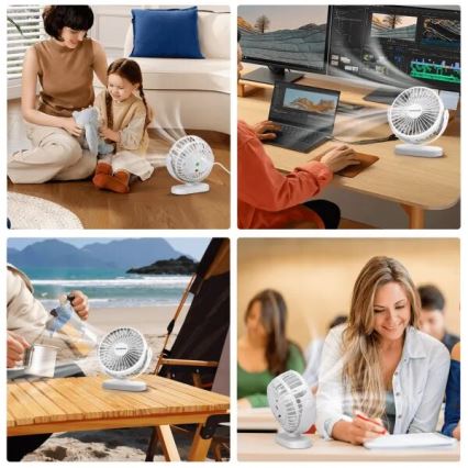 Aigostar - Aufladbarer Tischventilator 4W/5V 1500mAh weiß