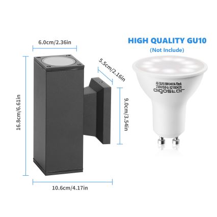 Aigostar - Außenwandleuchte 2x GU10 / 230 V IP65, schwarz, eckig