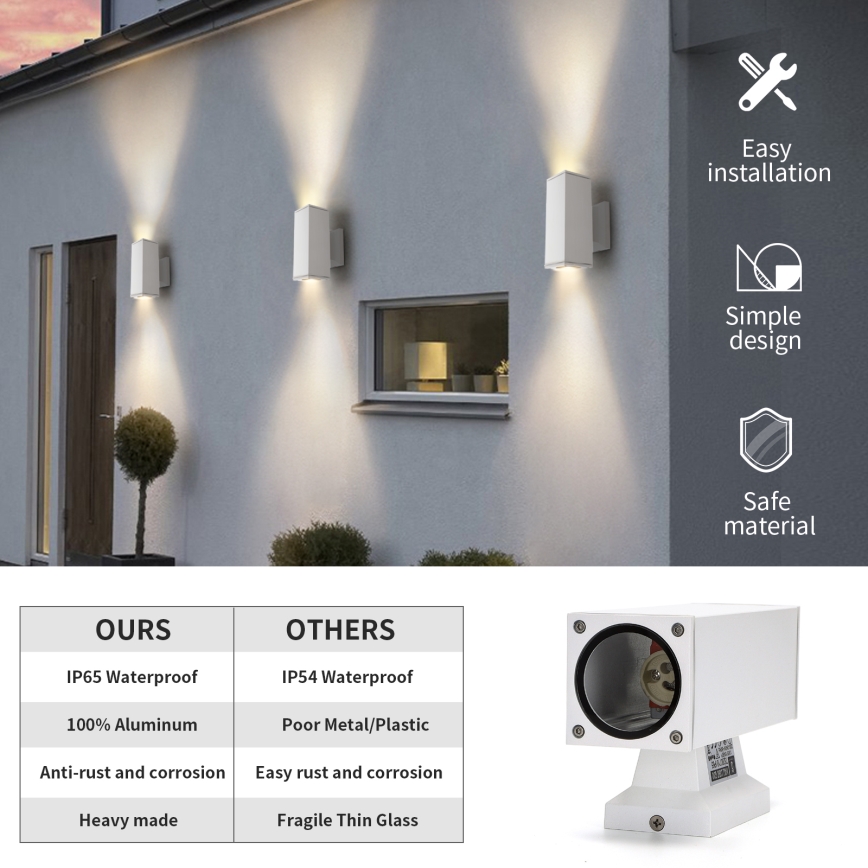 Aigostar - Außenwandleuchte 2xGU10/230V IP65, weiß, eckig