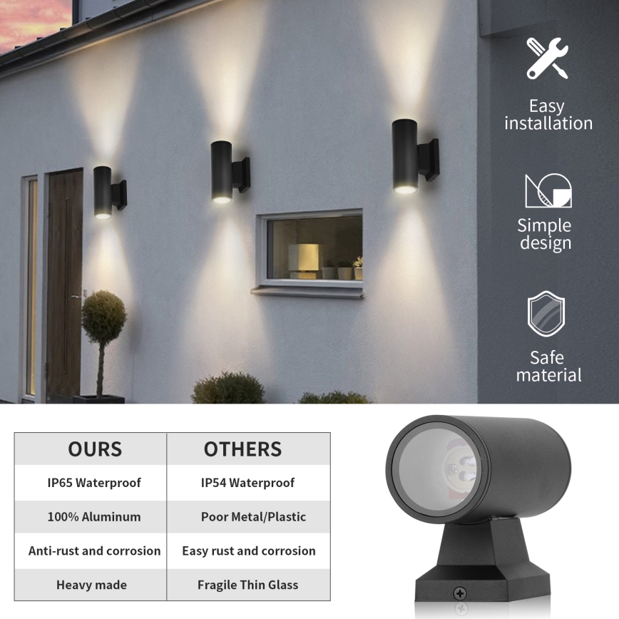 Aigostar - Außenwandleuchte 2xGU10/35W/230V IP65 schwarz rund