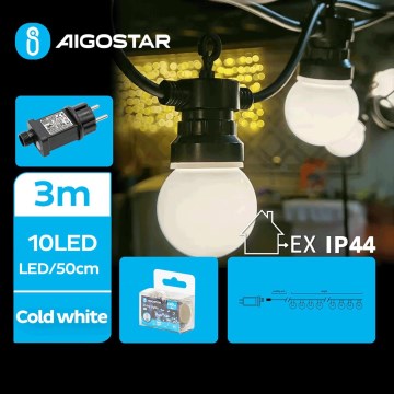 Aigostar - Dekorative LED-Outdoor-Lichterkette 10xLED/3m IP44 kaltweiß