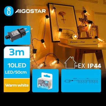 Aigostar - Dekorative LED-Outdoor-Lichterkette 10xLED/3m IP44 warmweiβ