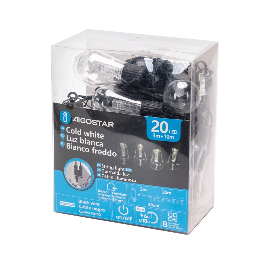 Aigostar - Dekorative LED-Outdoor-Lichterkette 20xLED/13m IP44 kaltweiß