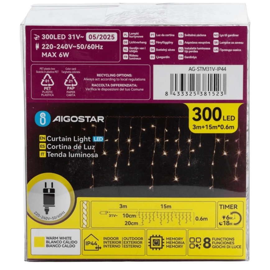 Aigostar - Dekorative LED-Outdoor-Lichterkette 75xLED/6W/230V 15x0,6m IP44 warmweiβ