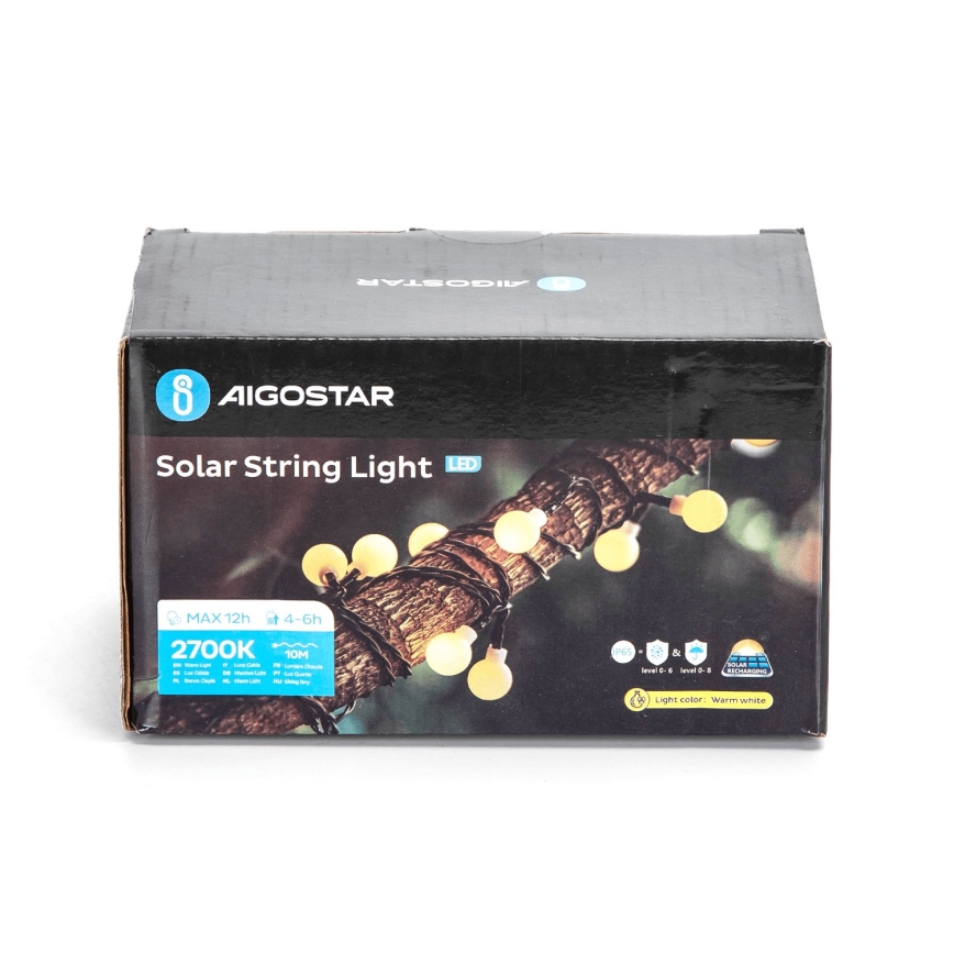 Aigostar - Dekorative LED-Solar-Lichterkette 50xLED/8 Funktionen 12m IP65 800 mAh warmweiβ