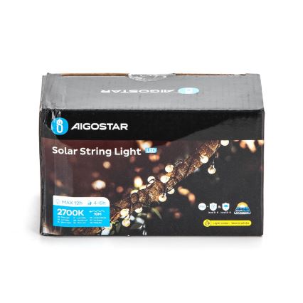 Aigostar - Dekorative LED-Solarkette 50xLED/8 Funktionen 12m IP65 warmweiβ