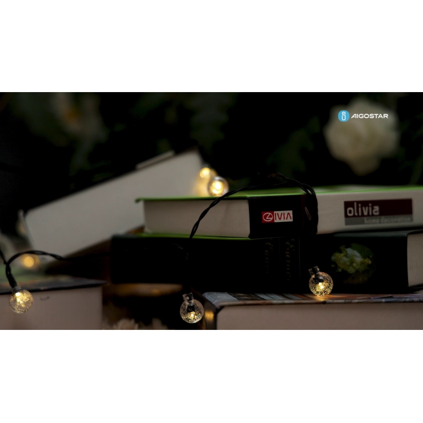 Aigostar - Dekorative LED-Solarlichterkette 50xLED/8 Funktionen 12m IP65 800 mAh warmweiβ