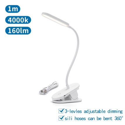 Aigostar - Dimm- und aufladbare LED-Tischleuchte mit Klemme LED/2,5W/5V 1200mAh weiß