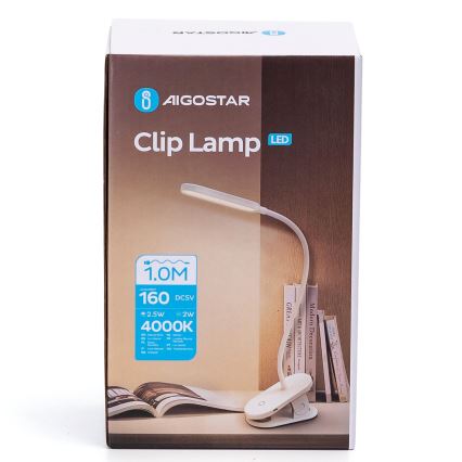 Aigostar - Dimm- und aufladbare LED-Tischleuchte mit Klemme LED/2,5W/5V 1200mAh weiß