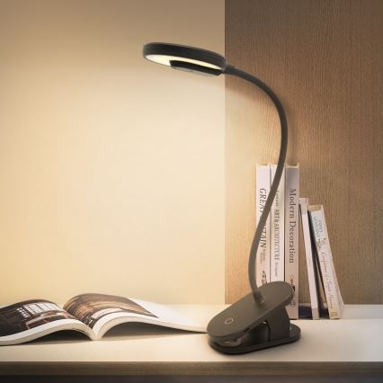 Aigostar - Dimm- und aufladbare LED-Tischleuchte mit Klemme LED/3W/5V 1800mAh schwarz