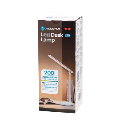 Aigostar - Dimm- und aufladbare LED-Tischleuchte mit Touch-Funktion LED/3W/5V 2700/4000/6500K 1800 mAh