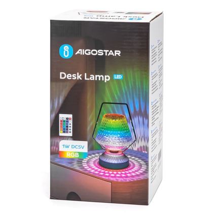 Aigostar - Dimmbare aufladbare LED-RGB-Tischleuchte LED/1W/5V 1800mAh 20 cm + Fernbedienung