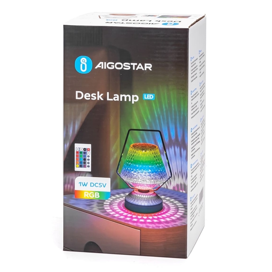 Aigostar - Dimmbare aufladbare LED-RGB-Tischleuchte LED/1W/5V 1800mAh 20 cm + Fernbedienung